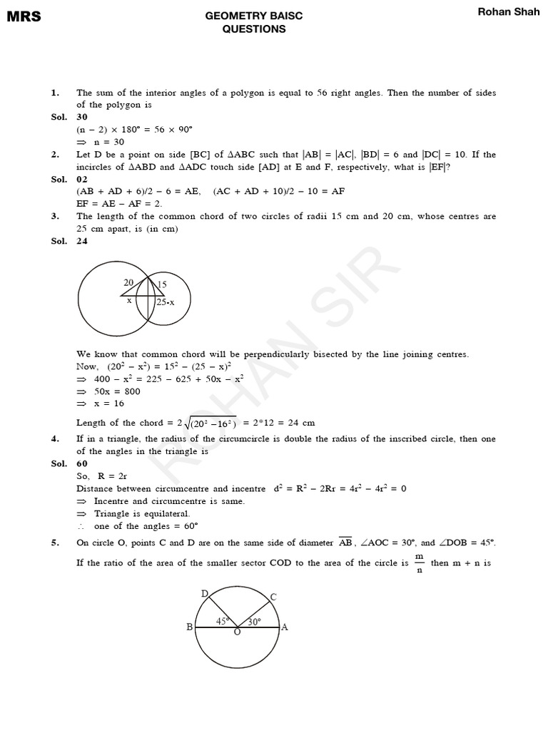 Pre Regional Mathematics Olympiad Solutions | PDF | Circle | Trigonometry