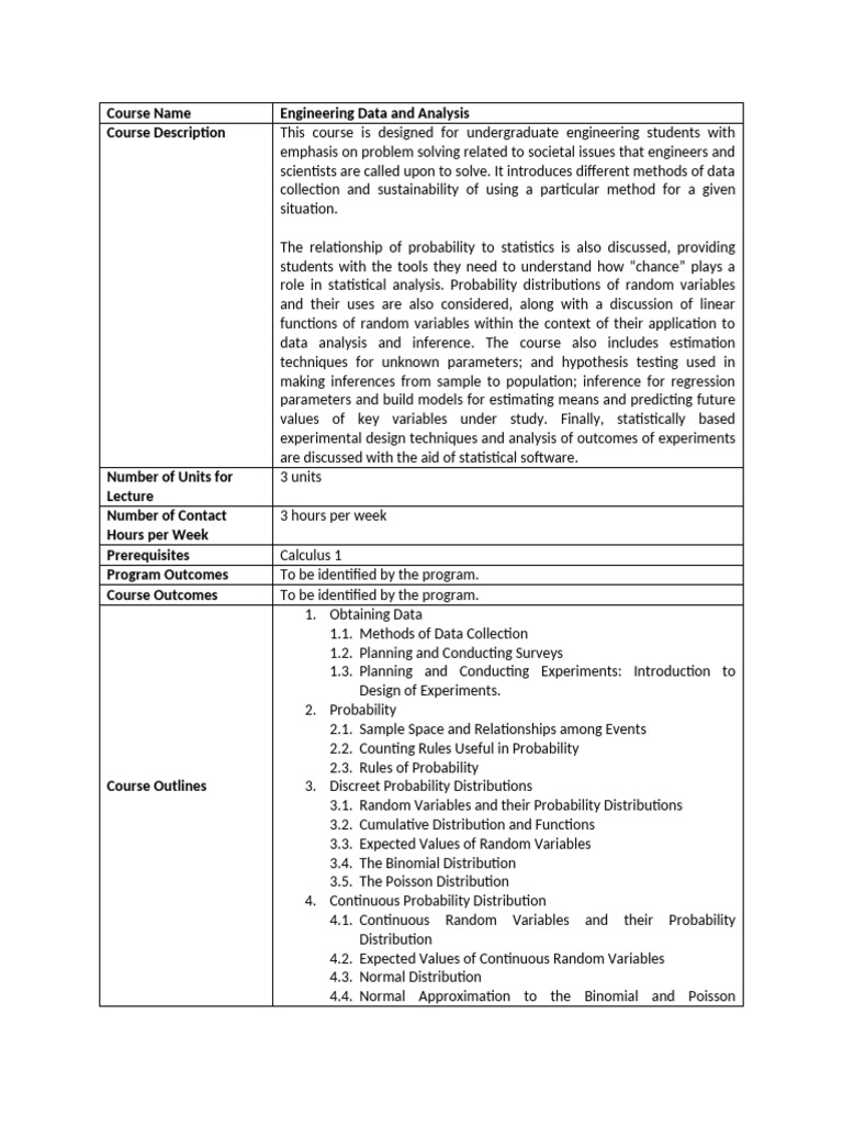 Engineering Data Analysis Course Overview | PDF | Variance | Normal ...