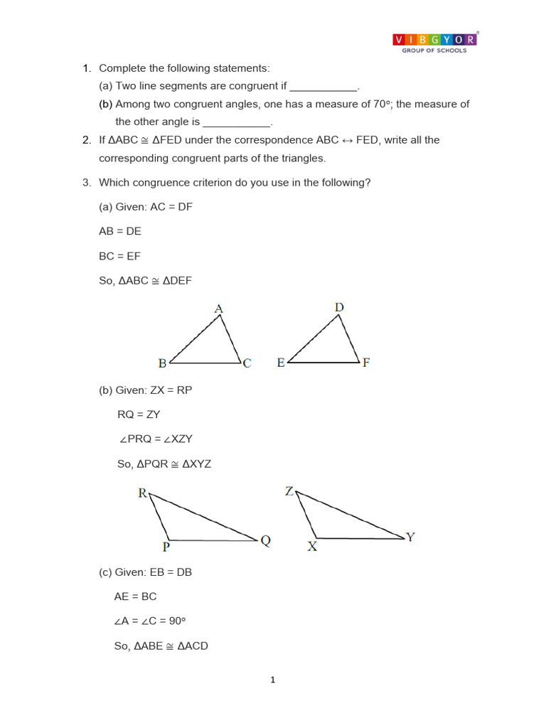Congruency of Triangles-1 | PDF