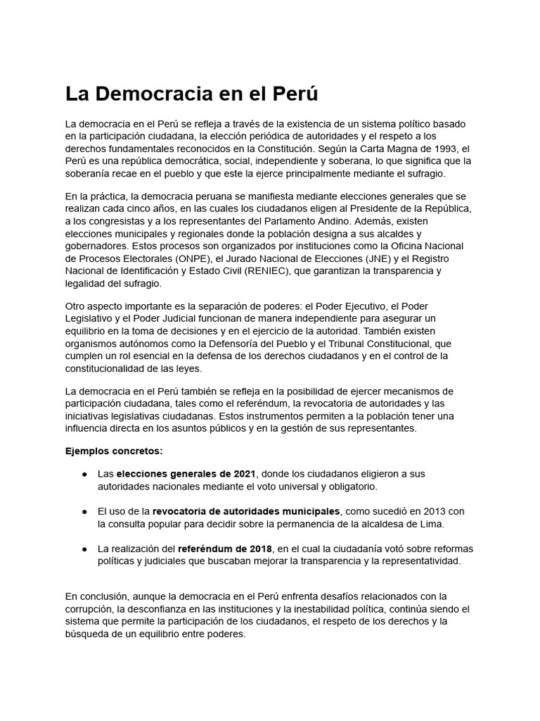 Democracia en el Perú: Estructura y Retos | PDF | Democracia ...