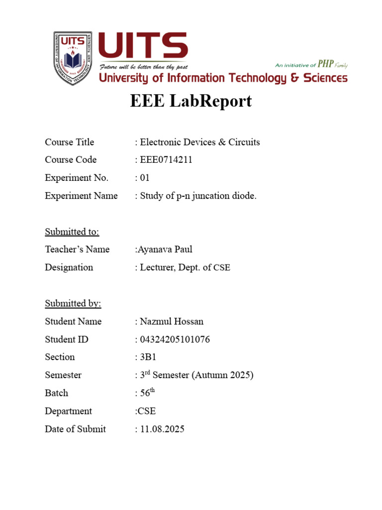 Nazmul Hossan - Lab Report 1 | PDF | P–N Junction | Diode