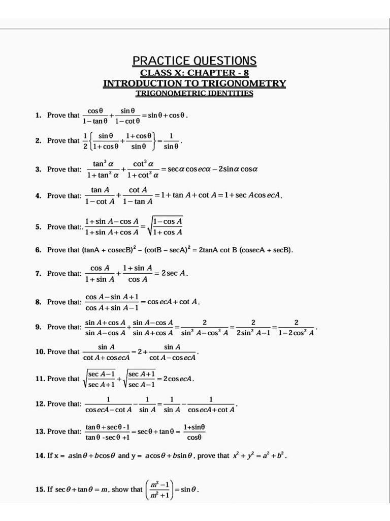 Class 10 Trigonometry Questions | PDF
