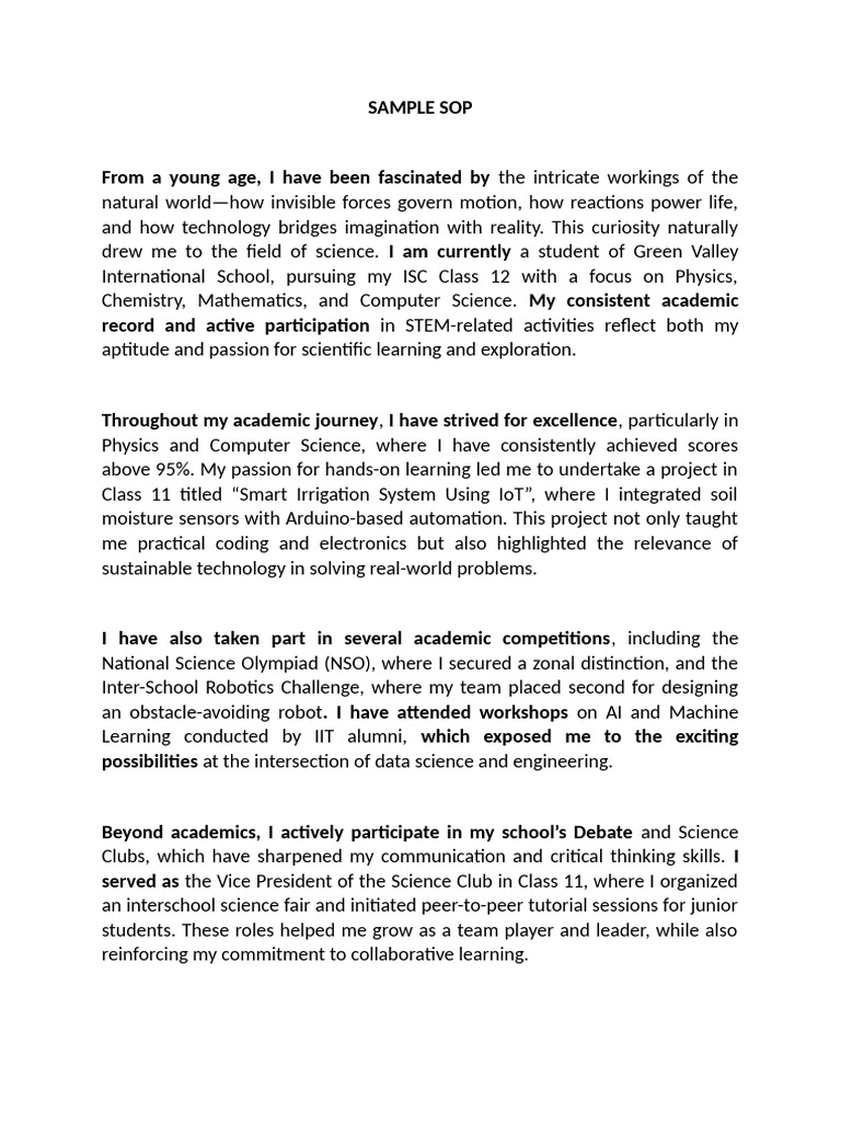 Passionate Student's SOP for Science | PDF | Science | University