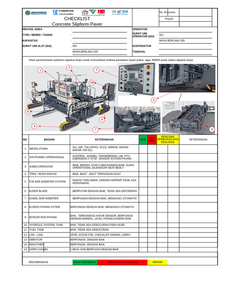 Checklist Paver Slipform untuk Keamanan | PDF