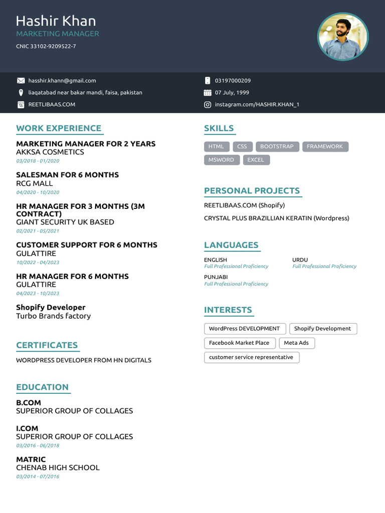 Hashir Khan - Marketing Manager Profile | PDF