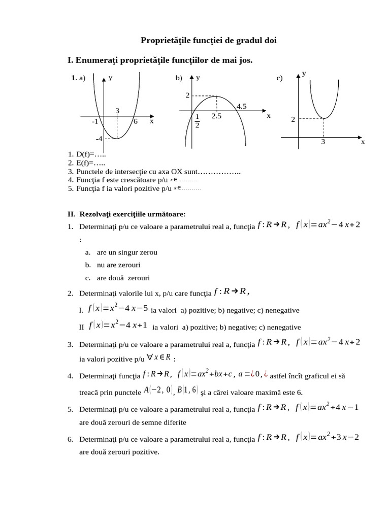 Proprietatile Functiei de Gradul Doi | PDF