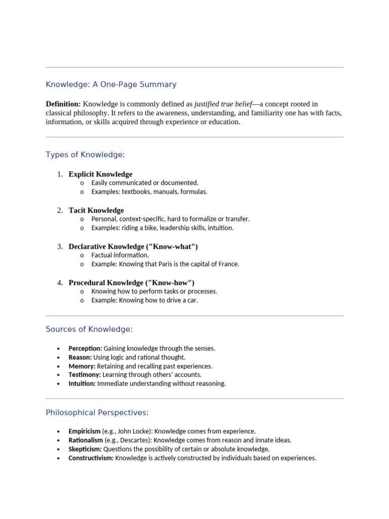 Understanding Types and Sources of Knowledge | PDF
