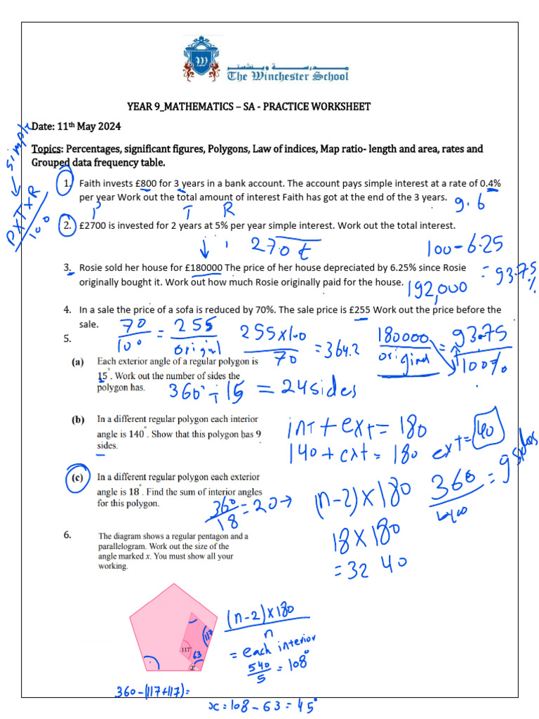 Year 9 Maths Practice: Percentages & More | PDF
