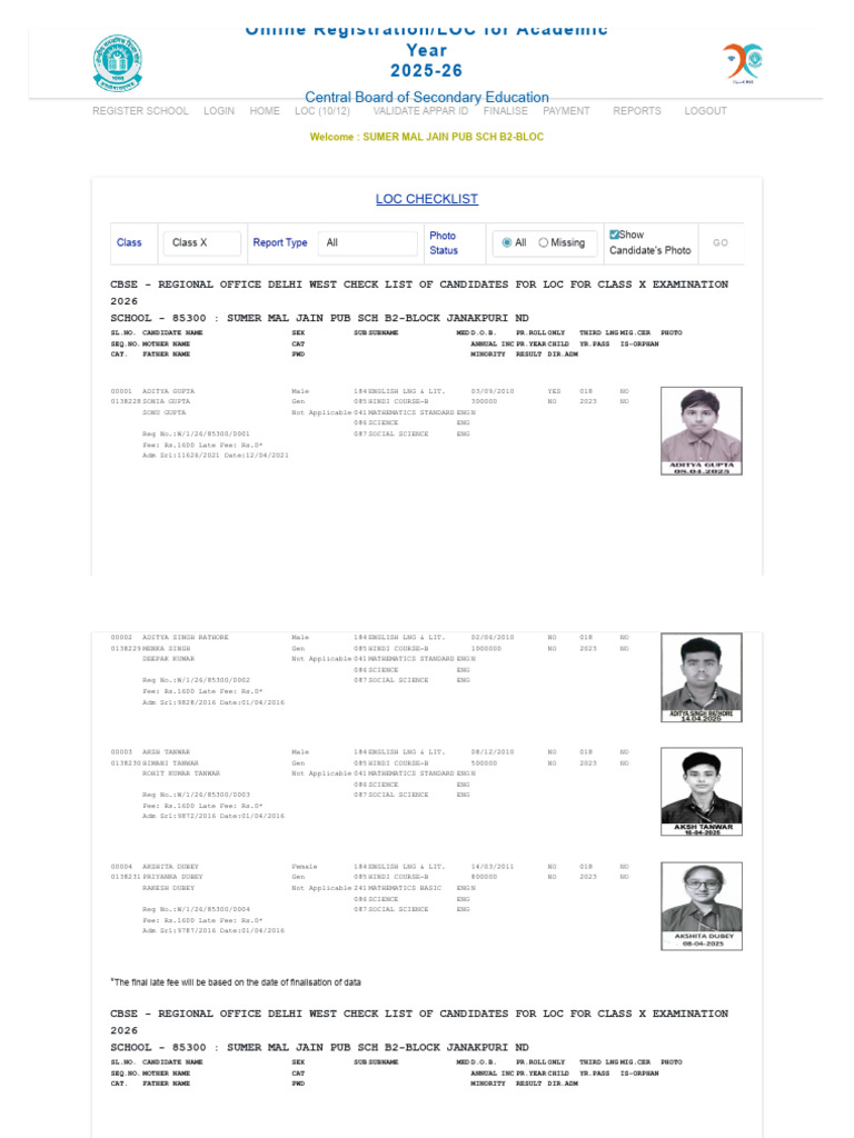 Class X LOC Candidates Checklist 2026 | PDF | Educational Assessment ...