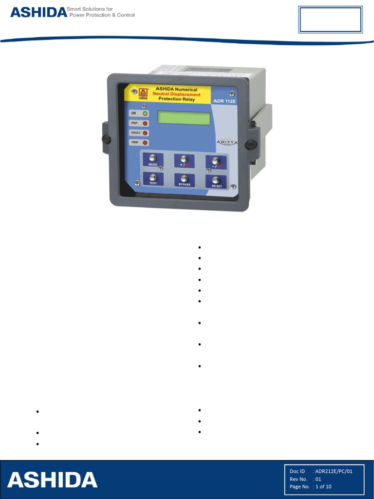 ADR112E Neutral Voltage Relay Overview | PDF | Relay | Alternating Current