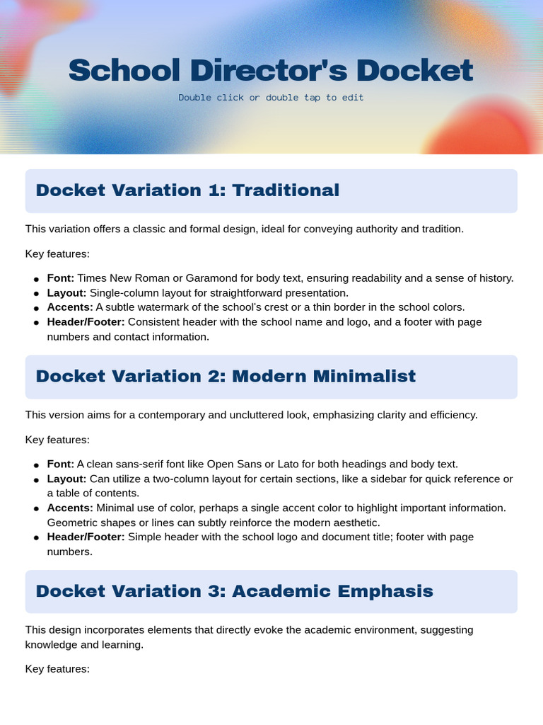School Director's Docket Design Guide | PDF | Typefaces | Page Layout