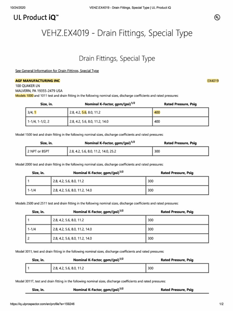 UL Certified Drain Fittings Overview | PDF | Data Management | Pressure