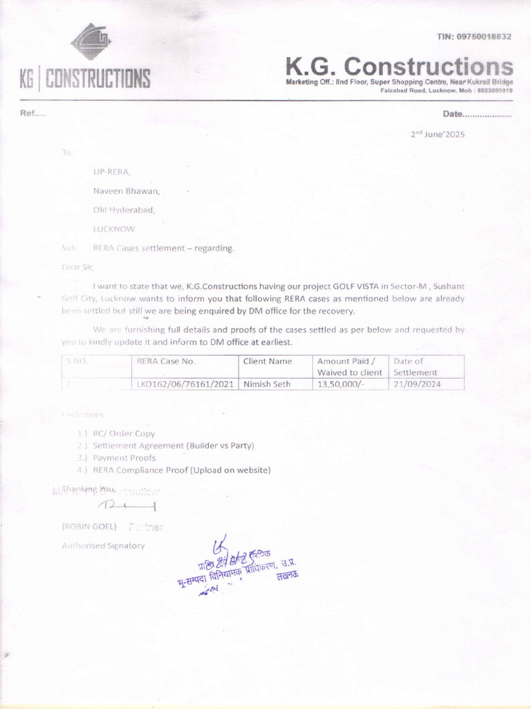 Nimish Seth Case Closure Letter Request To RERA | PDF