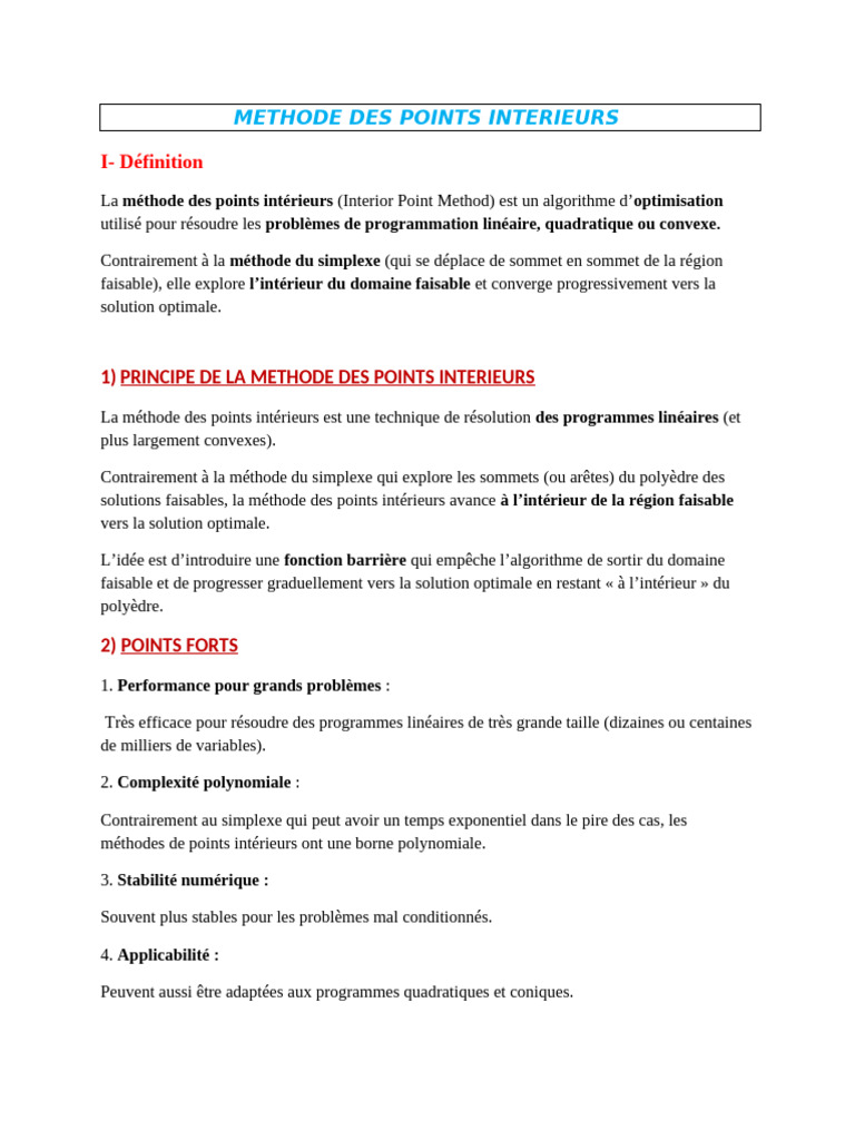 Méthode des Points Intérieurs en Optimisation | PDF | Optimisation ...