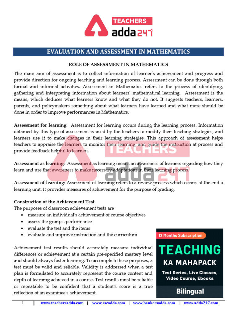 Mathematics Assessment Strategies Guide | PDF | Educational Assessment ...