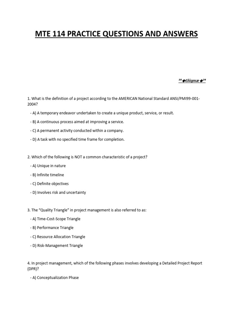 Project Management Practice Questions | PDF | Project Management | Projects