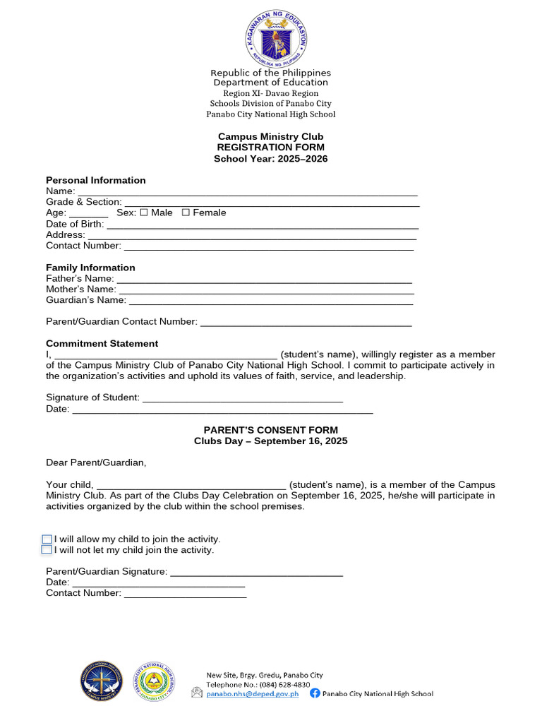 Registration Form and Parents Consent | PDF