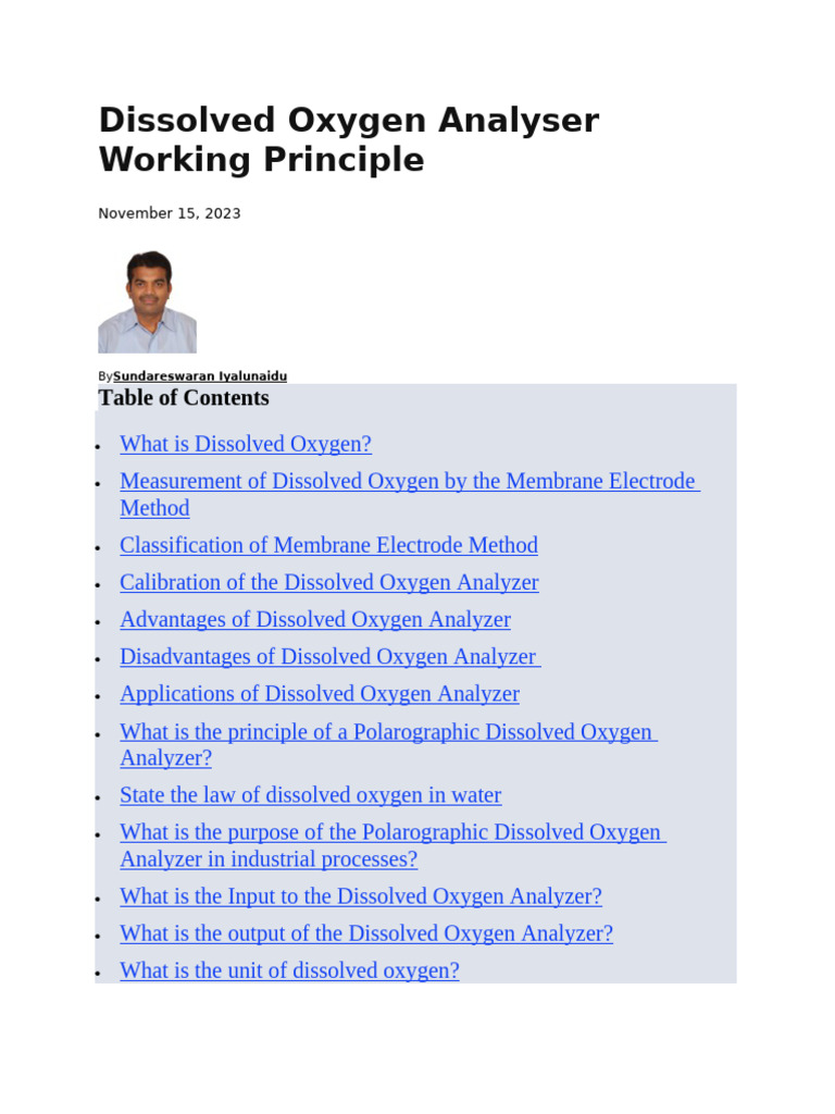 Dissolved Oxygen Analyzer Principles | PDF | Anode | Electrode