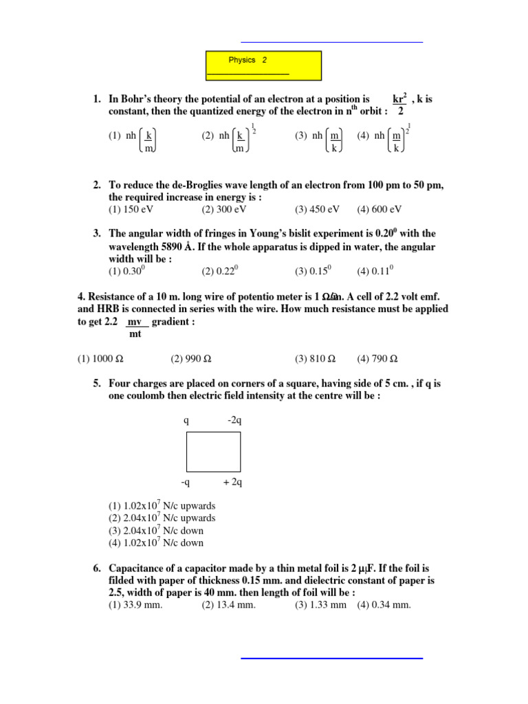 Bitsat Physics Paper 2 Question Paper 2019 2056 | PDF | Liquids | Electron