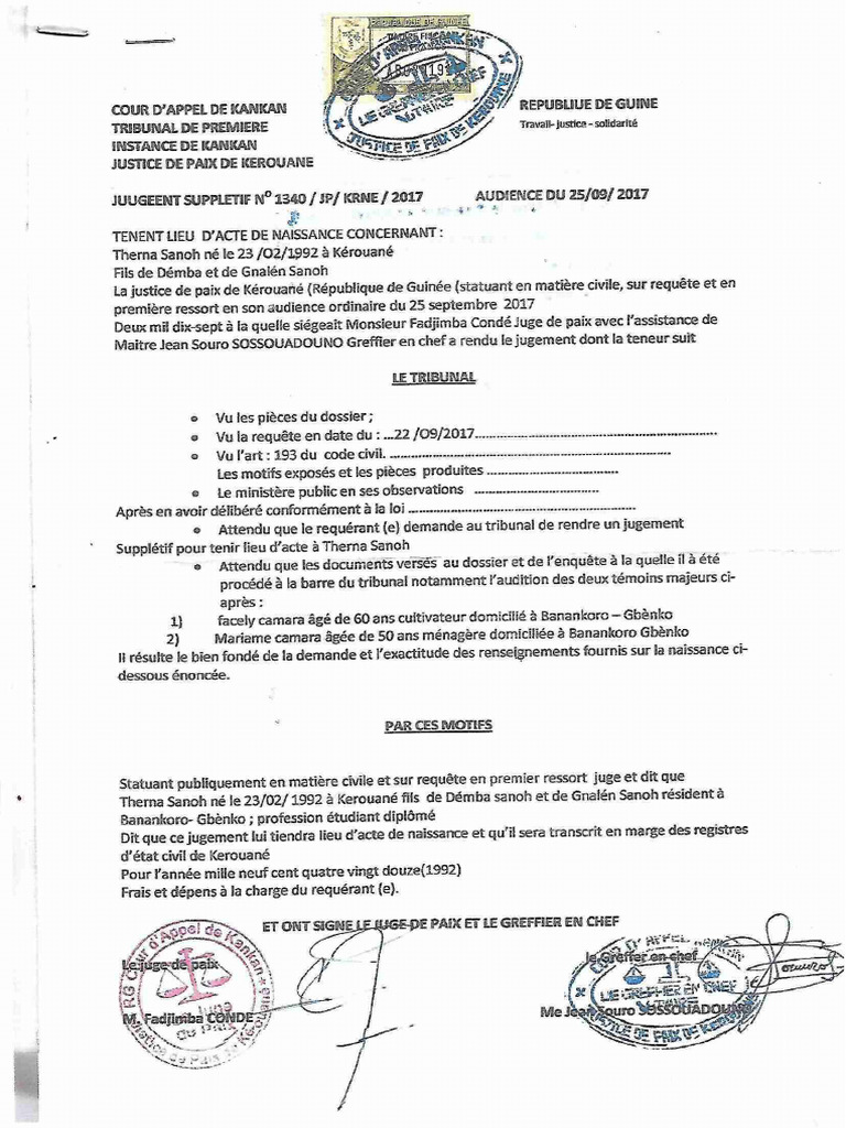 Jugement Supplétif | PDF
