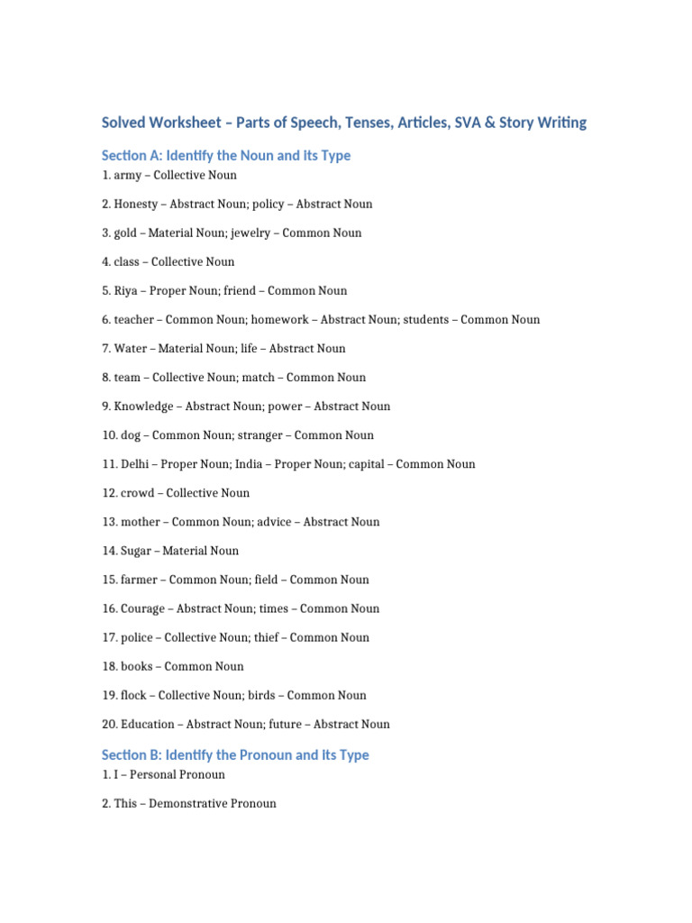 Parts of Speech & Writing Worksheets | PDF | Pronoun | Syntax