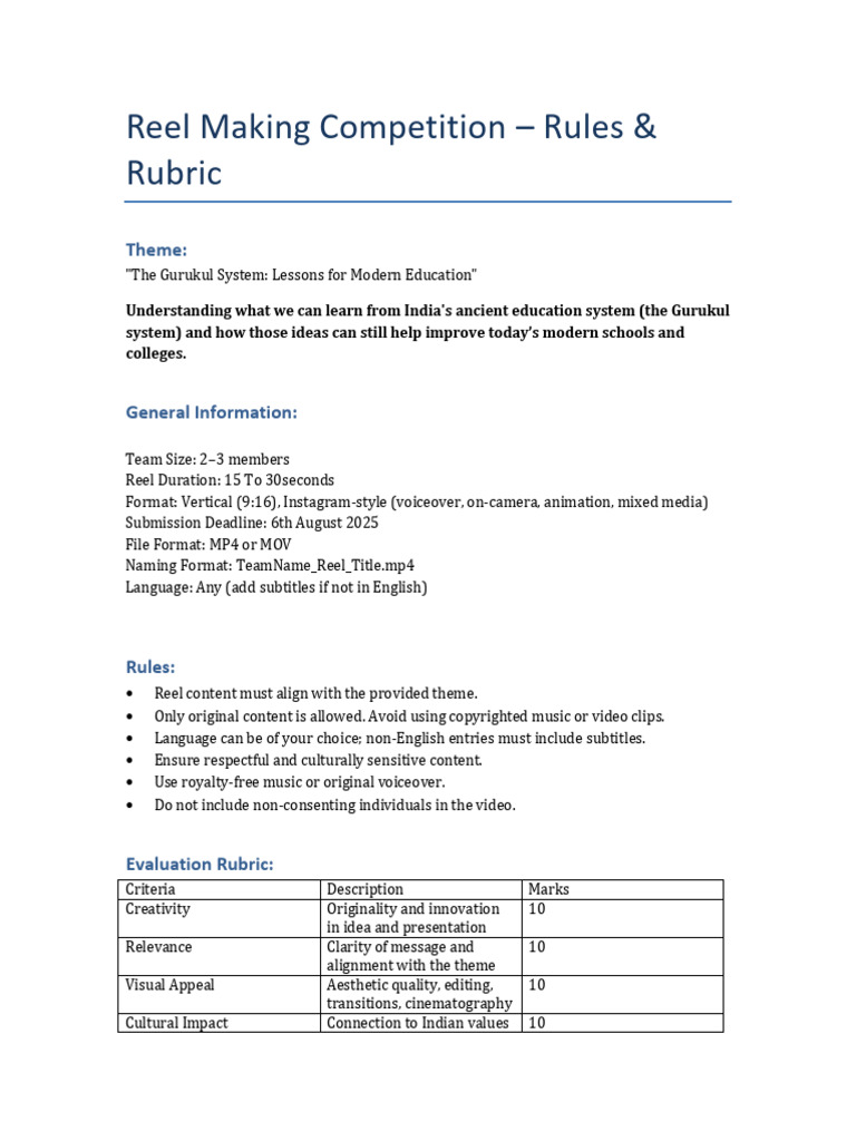 Reel Making Rules and Rubric | PDF