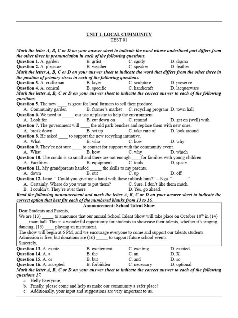 Local Community Engagement Test 01 | PDF | Cost Of Living | Public ...