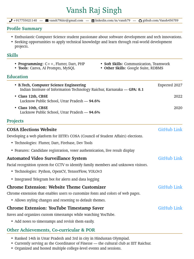 Computer Science Student Portfolio | PDF