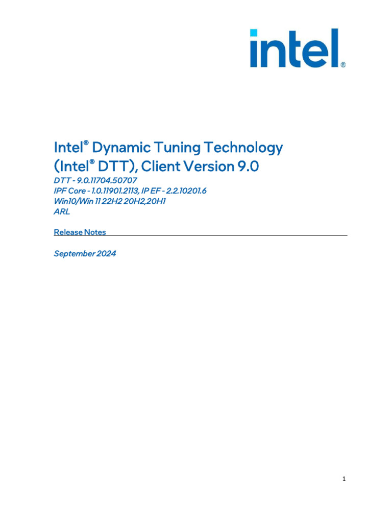 Intel Dynamic Tuning Technology 9.0 Release Notes | PDF | Windows 10 | Bios