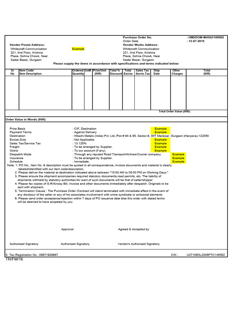 TRFM16 Purchase Order (Domestic) | PDF | Business