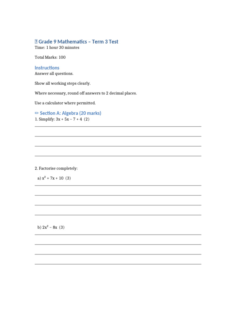 Grade9_Term3_Test (1) | PDF