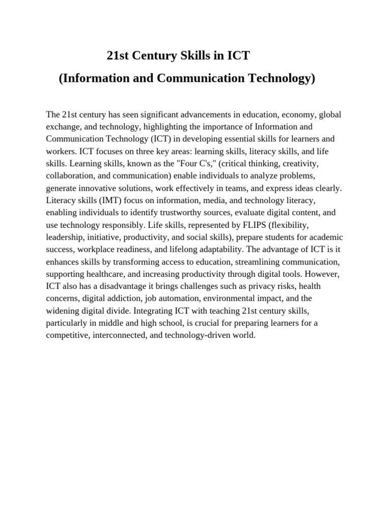 ICT and 21st Century Skills Integration | PDF