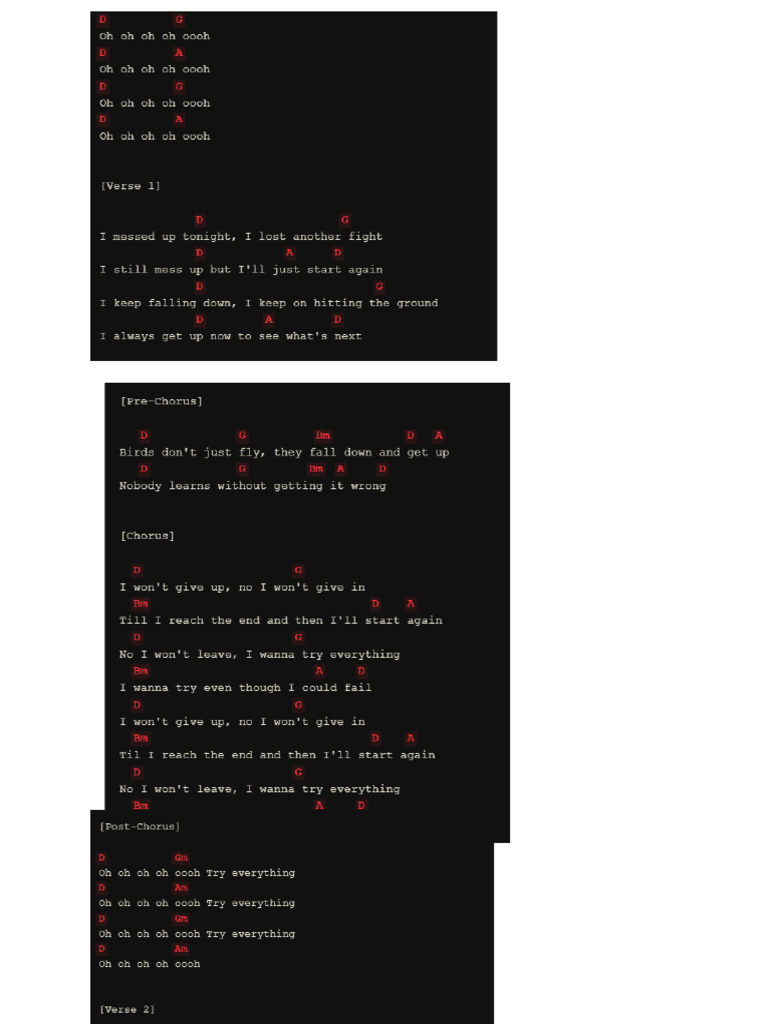 Try Everthing Chords | PDF