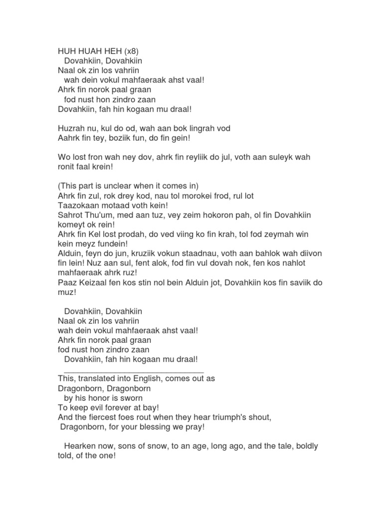 Skyrim Theme Lyrics Dragon Leisure