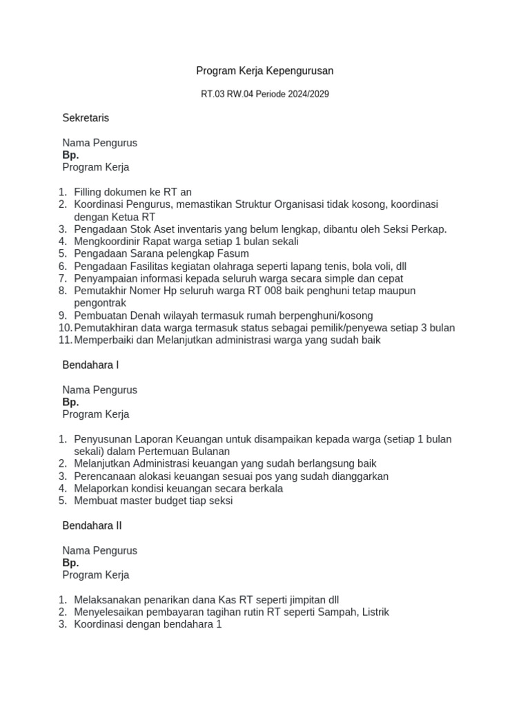 Program Kerja RT 03 RW 04 2024-2029 | PDF