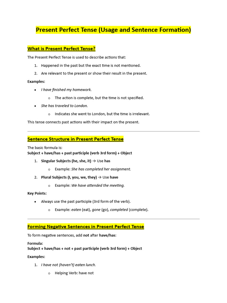 Present Perfect Tense Guide | PDF | Perfect (Grammar) | Verb