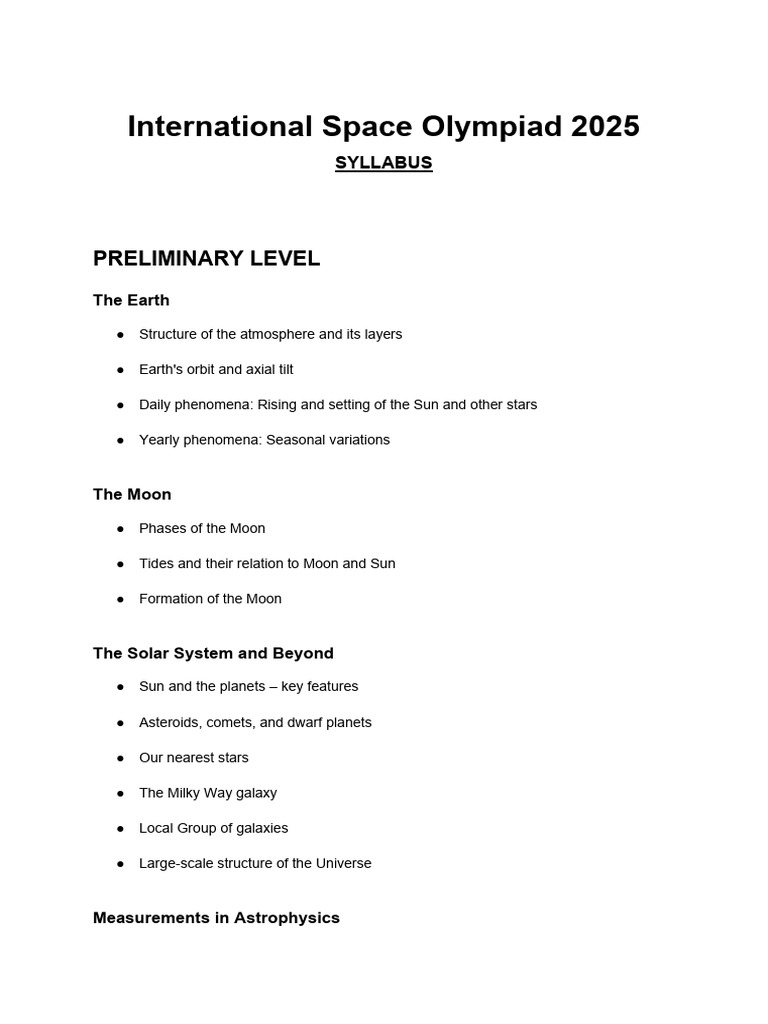 International Space Olympiad 2025 Syllabus | PDF | Exoplanet | Stars