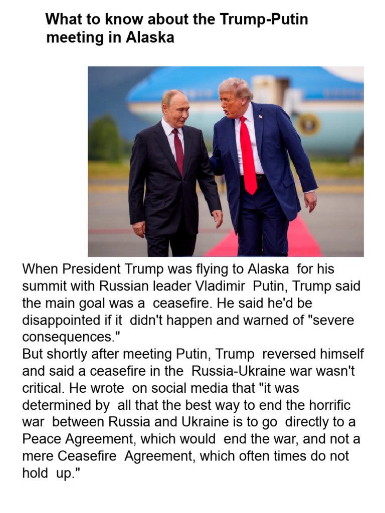 Trump-Putin Meeting in Alaska News Review by JForrest English | PDF