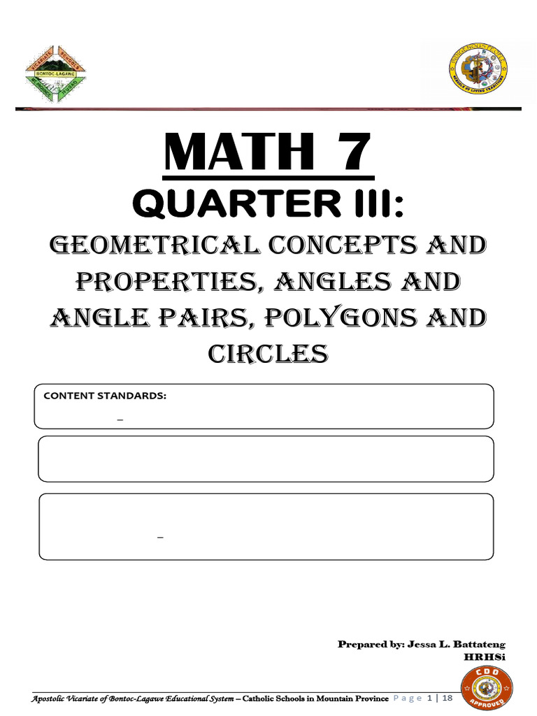 Geometry Concepts for Grade 7 Students | PDF | Triangle | Line (Geometry)