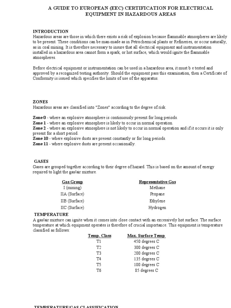 EEC Certification for Hazardous Areas | PDF | Chemical Process ...