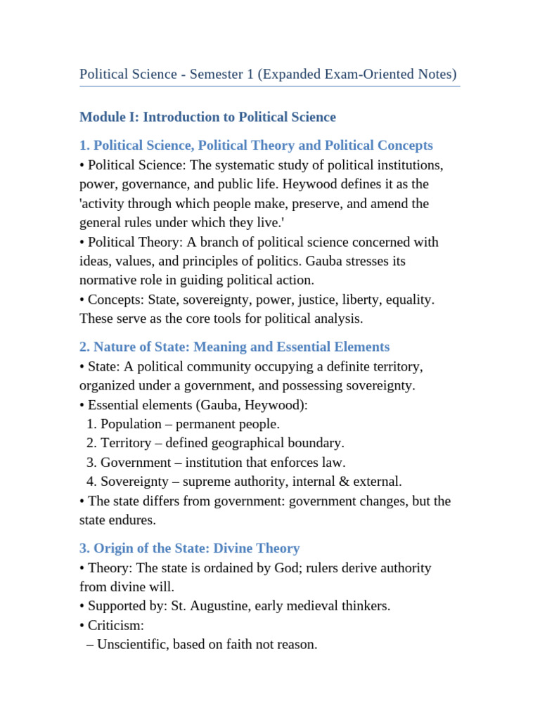 Political Science Sem1 Expanded Notes | PDF | Social Contract | Liberty