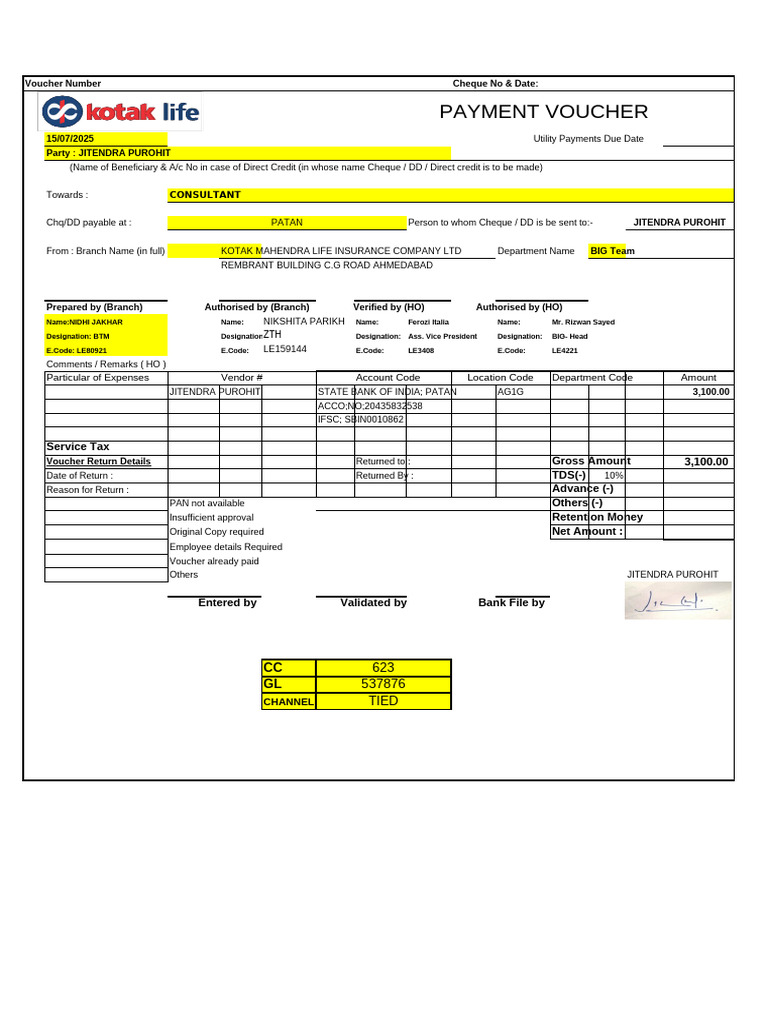 Payment Voucher for Consultant Services | PDF | Cheque | Payments