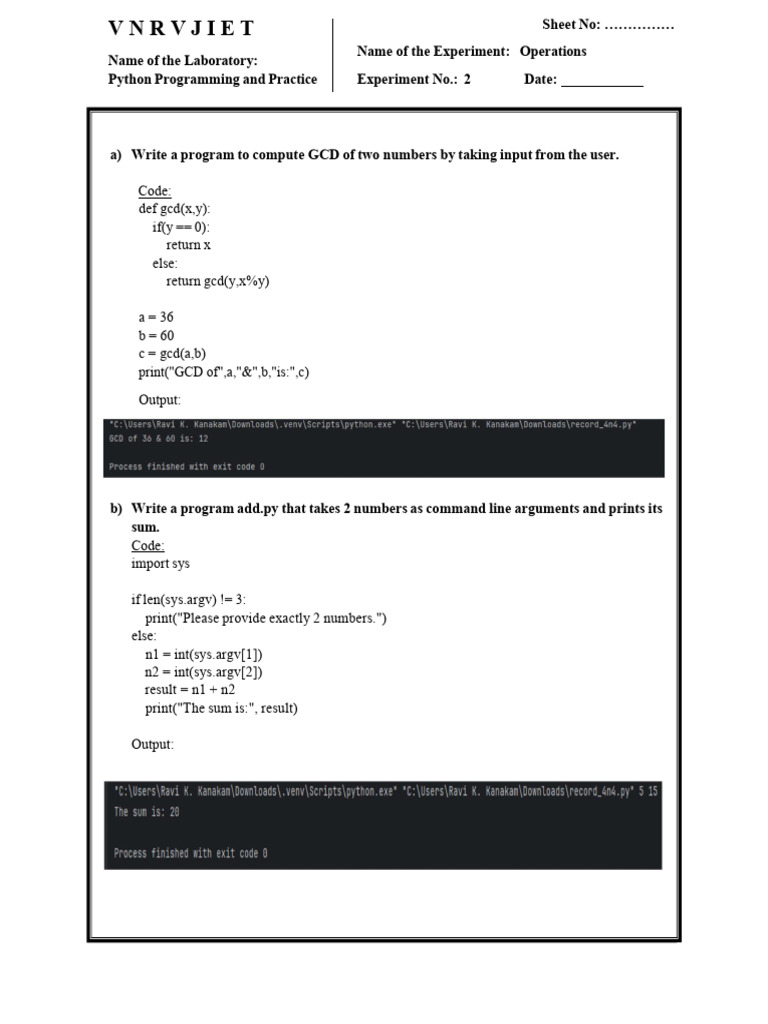 Python GCD and Sum Programs | PDF