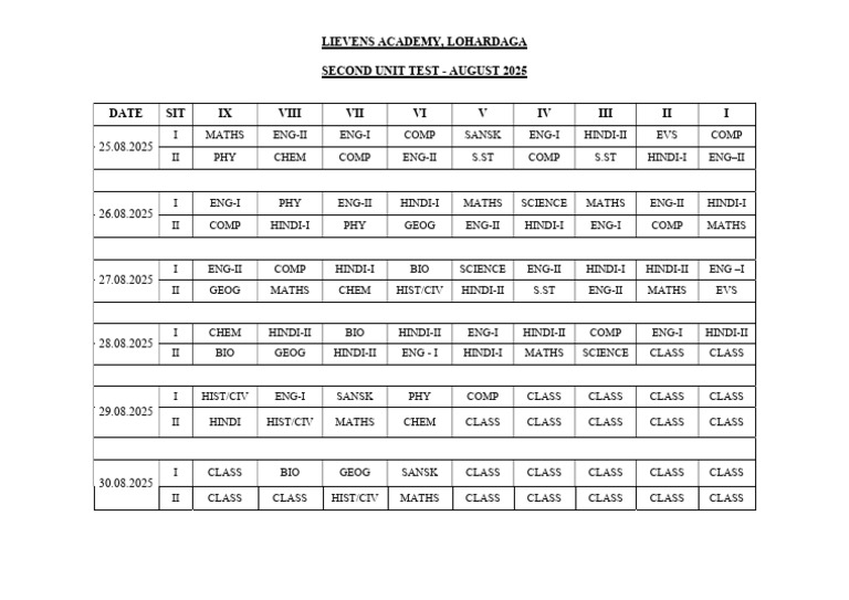 Second Unit Time Table I To IX - 8954 | PDF