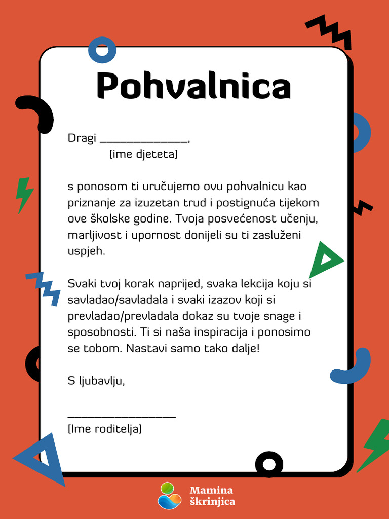 Pohvalnica Za Školarce Ver 1 | PDF