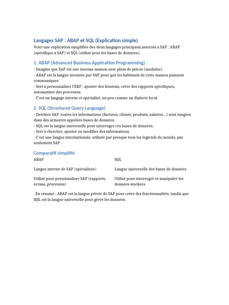 ABAP et SQL : Langages SAP Décryptés | PDF