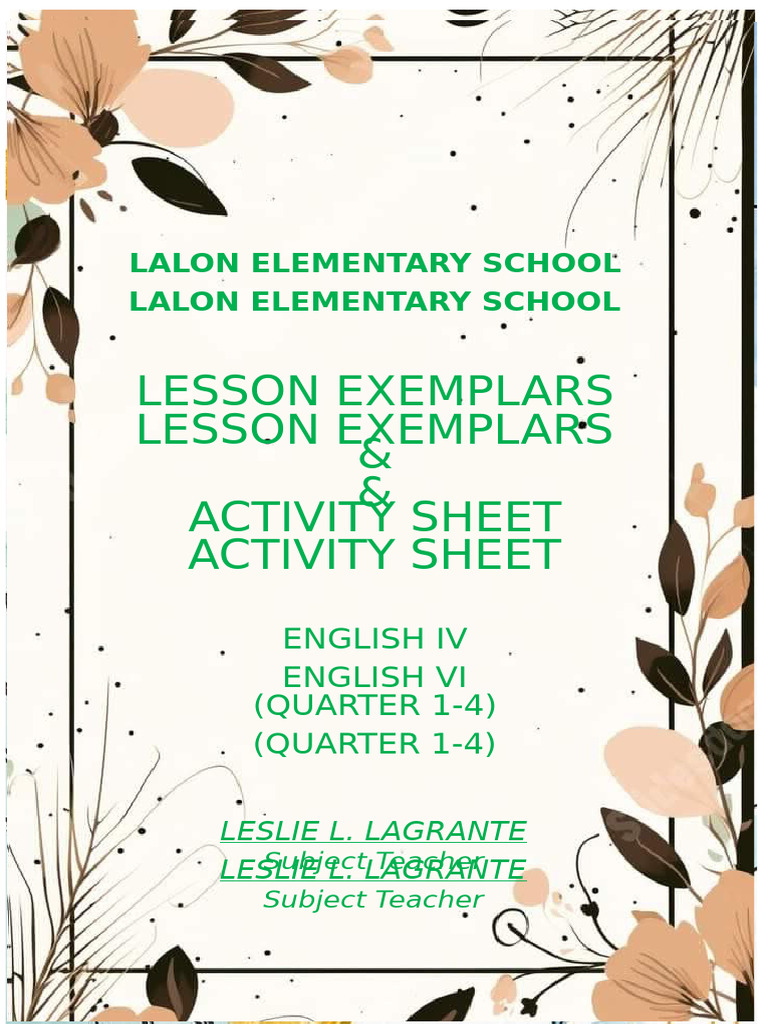 Lesson Exemplars for Grades IV-VI | PDF