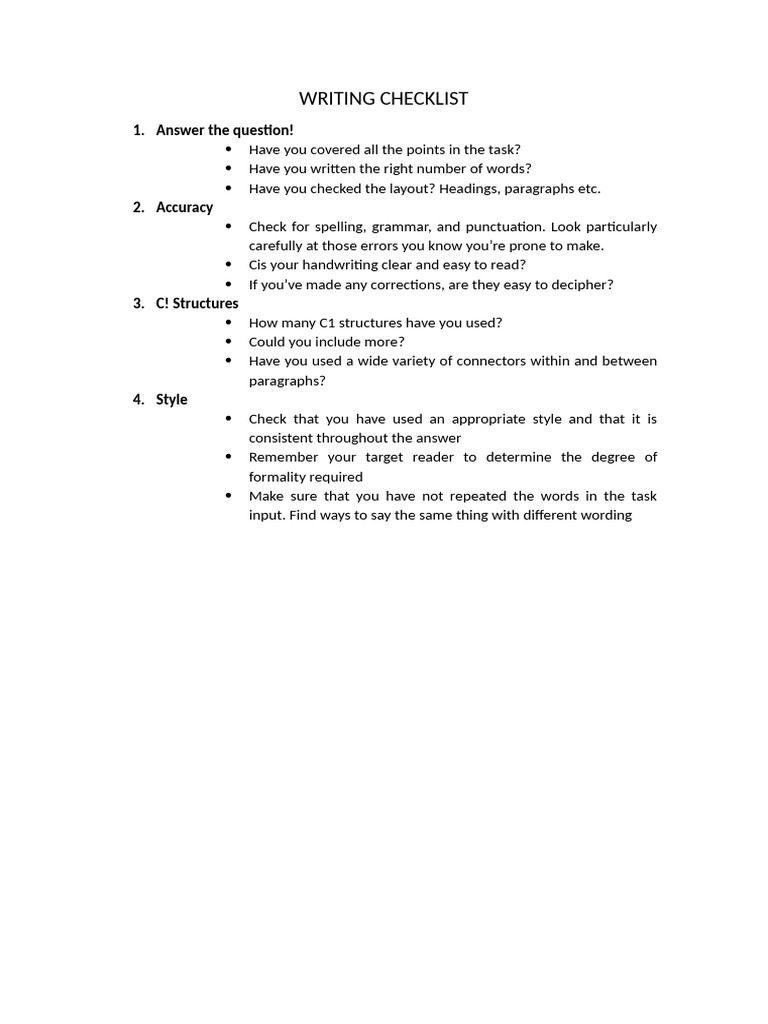 Essential Writing Checklist Guide | PDF