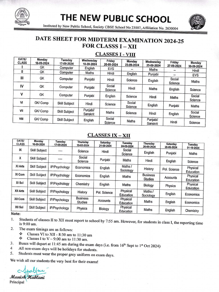 Circular 20240812145609 Mid Term Date Sheet | PDF