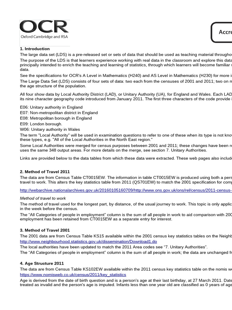 Large Data Set for A Level Mathematics | PDF